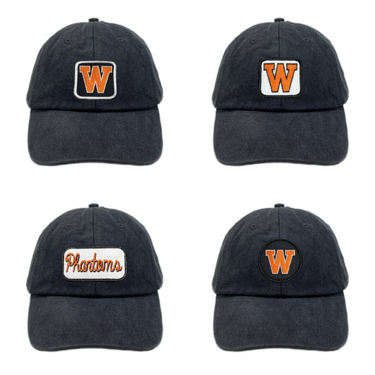 Black Pigment Dyed Full Coverage Patched Hat | West De Pere 6 Panel Dad Hat