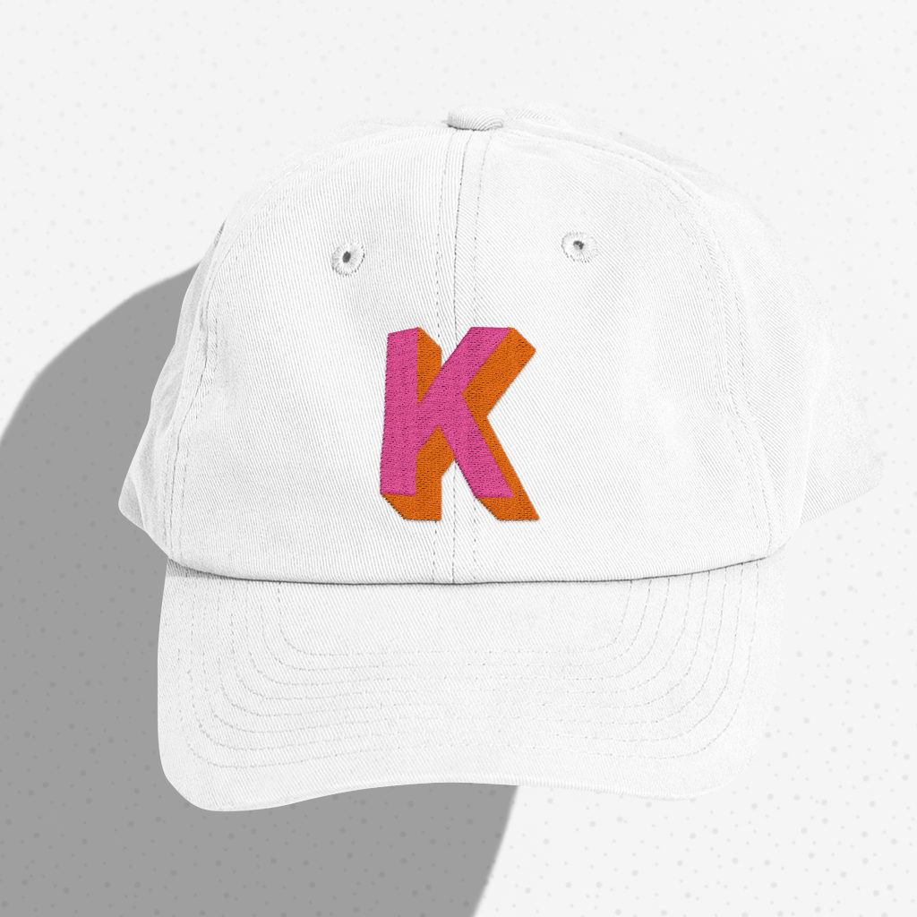 White Dad Hat with Bold Hot Pink and Orange Custom Shadow Block Lettering