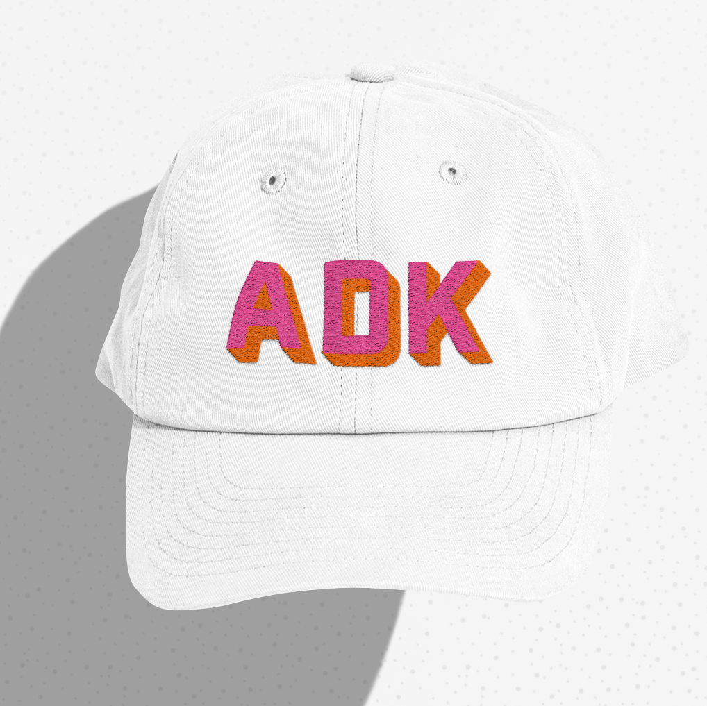 White Dad Hat - Pink & Green Shadow Block Lettering