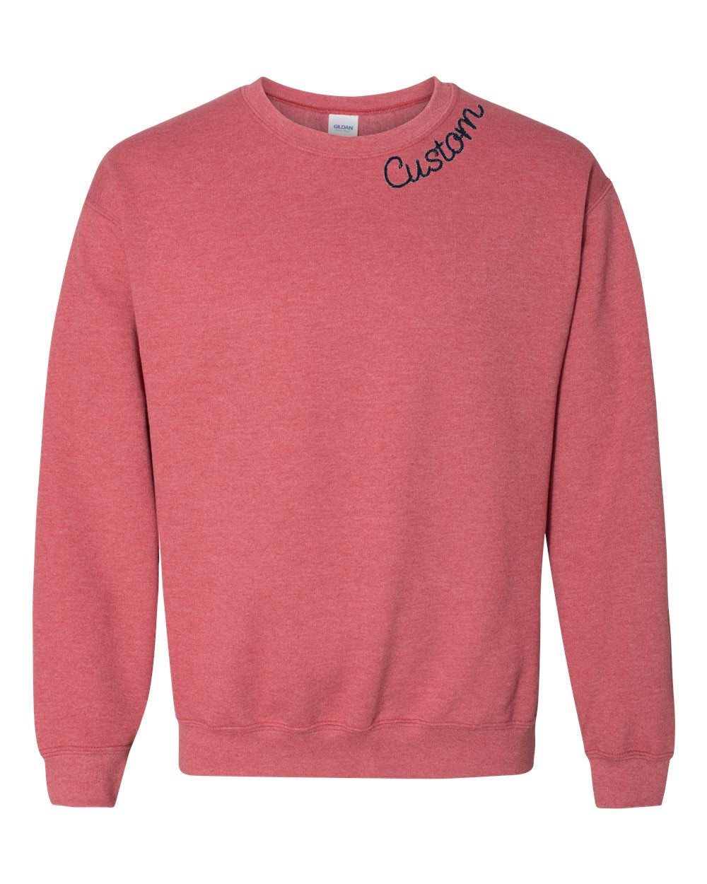 Heather Red Custom Embroidered Crewneck Sweatshirt - Personalized Chain Stitch
