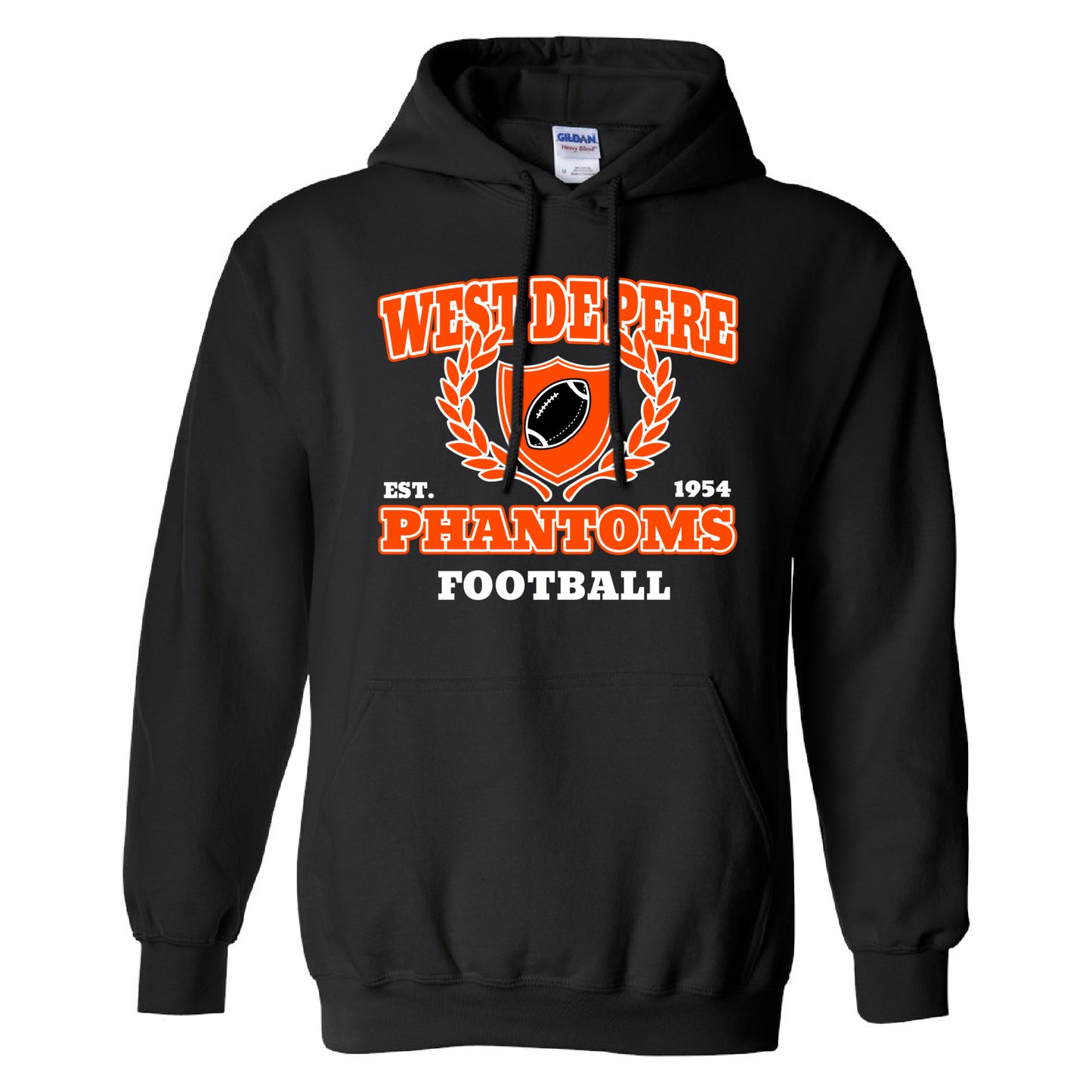 Black Sweatshirt with Collegiate Football West De Pere Phantoms Design