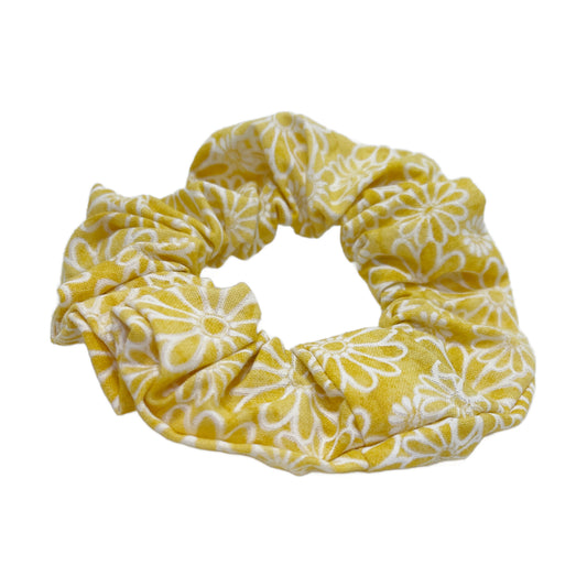 Hair Scrunchie | White Daisies on Yellow