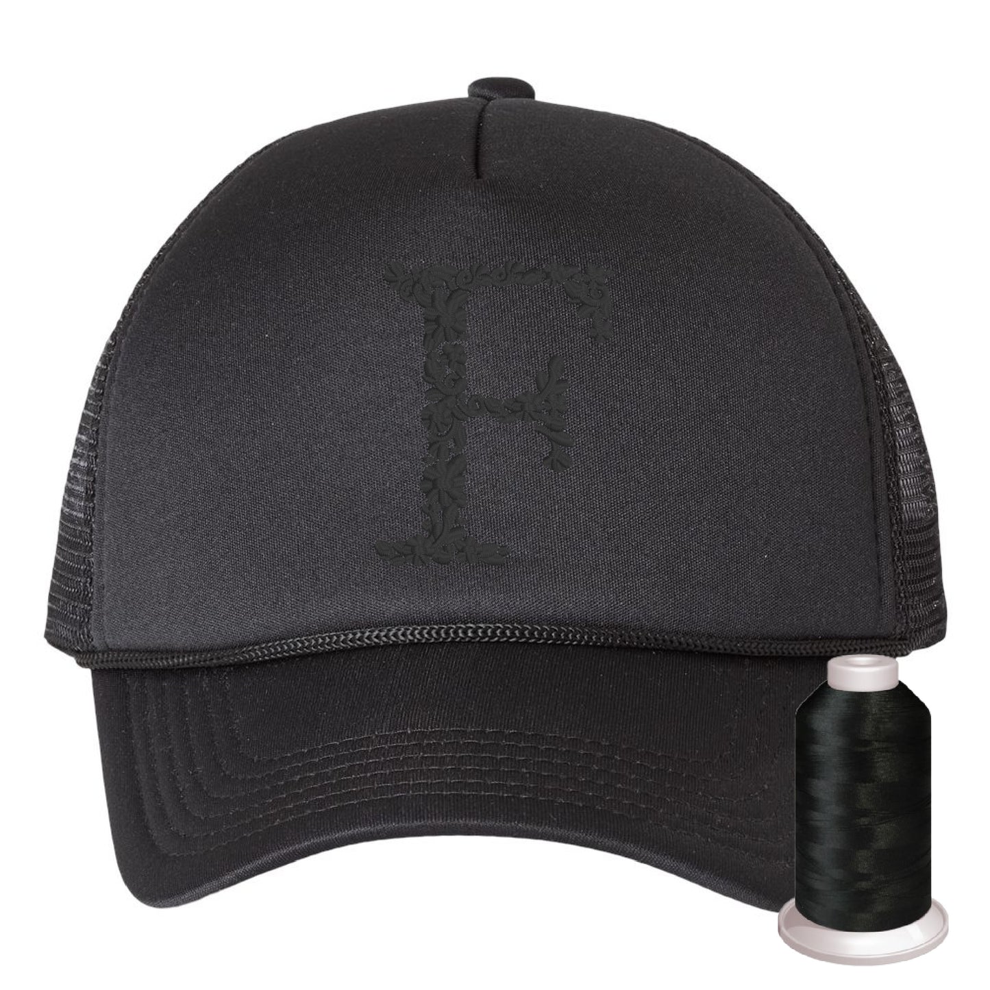 Floral Initial Foam Trucker Hat – Custom Embroidered in Monochrome