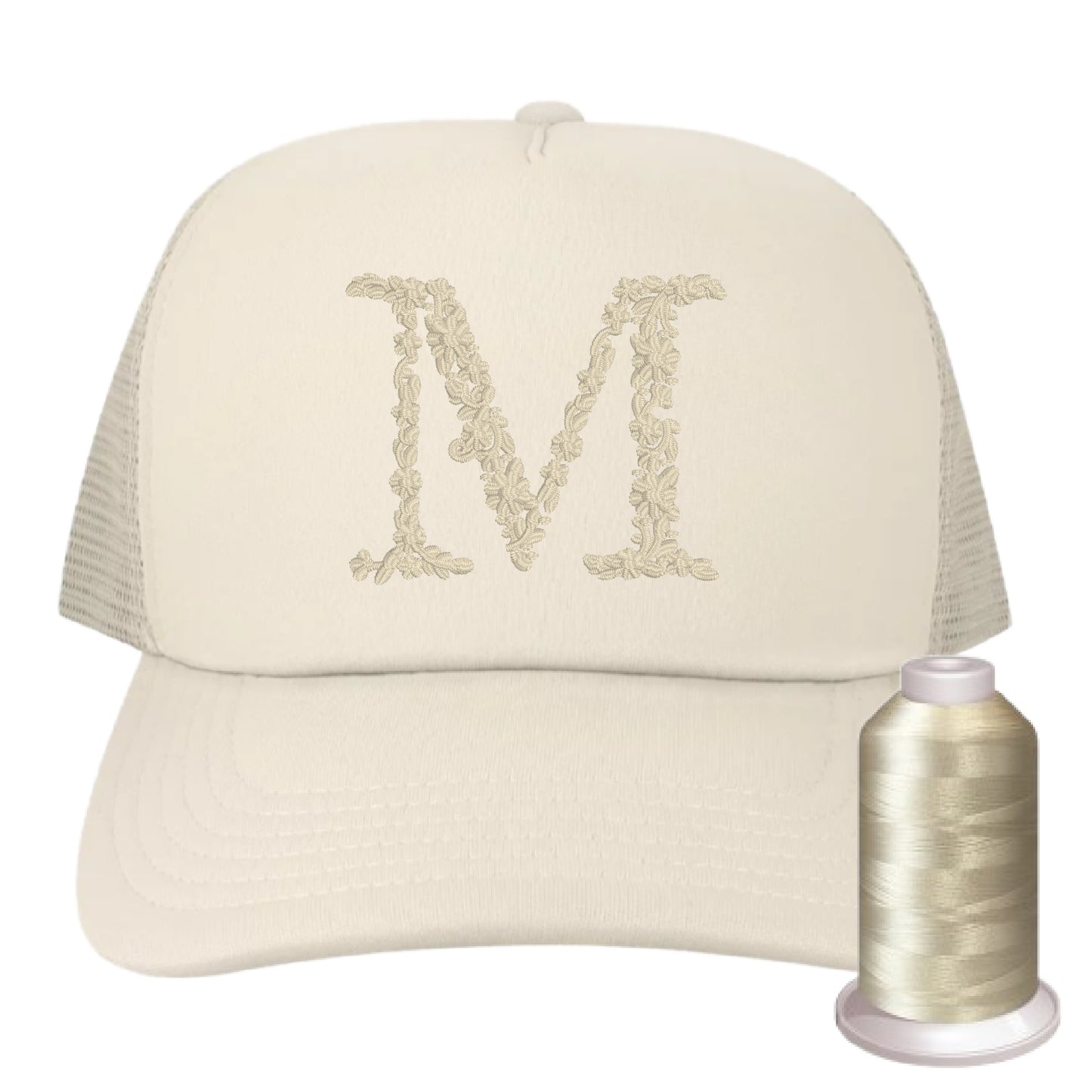 Floral Initial Foam Trucker Hat – Custom Embroidered in Monochrome