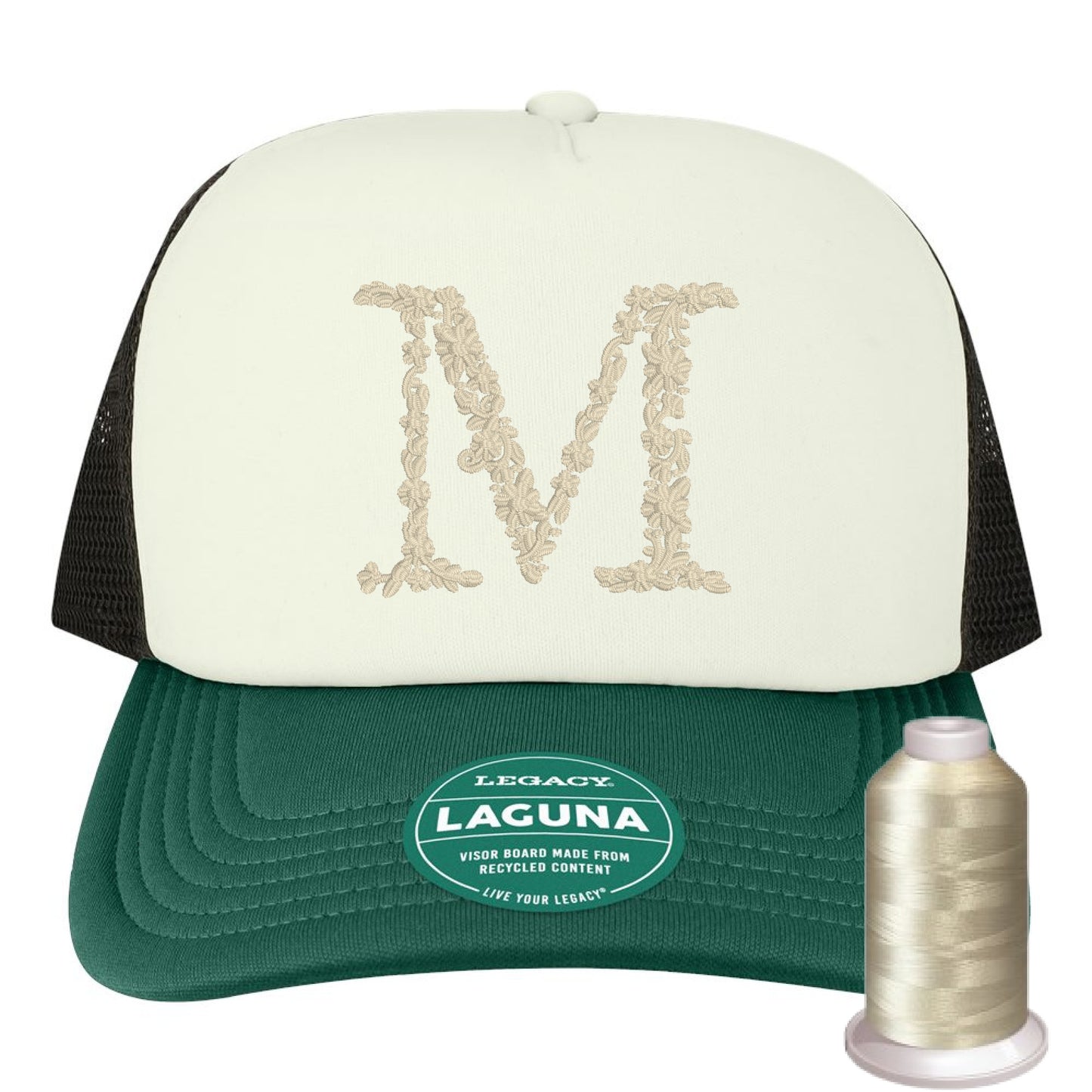 Floral Initial Foam Trucker Hat – Custom Embroidered in Monochrome