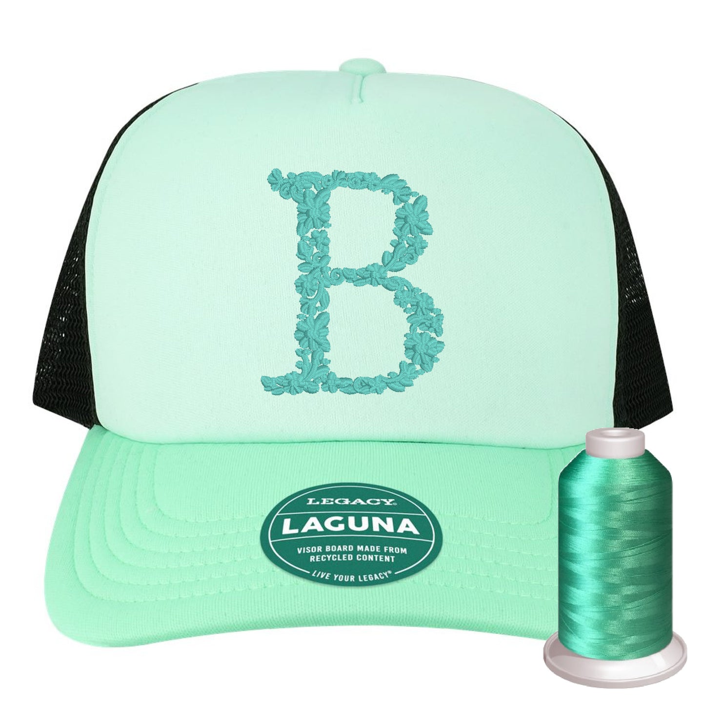 Floral Initial Foam Trucker Hat – Custom Embroidered in Monochrome
