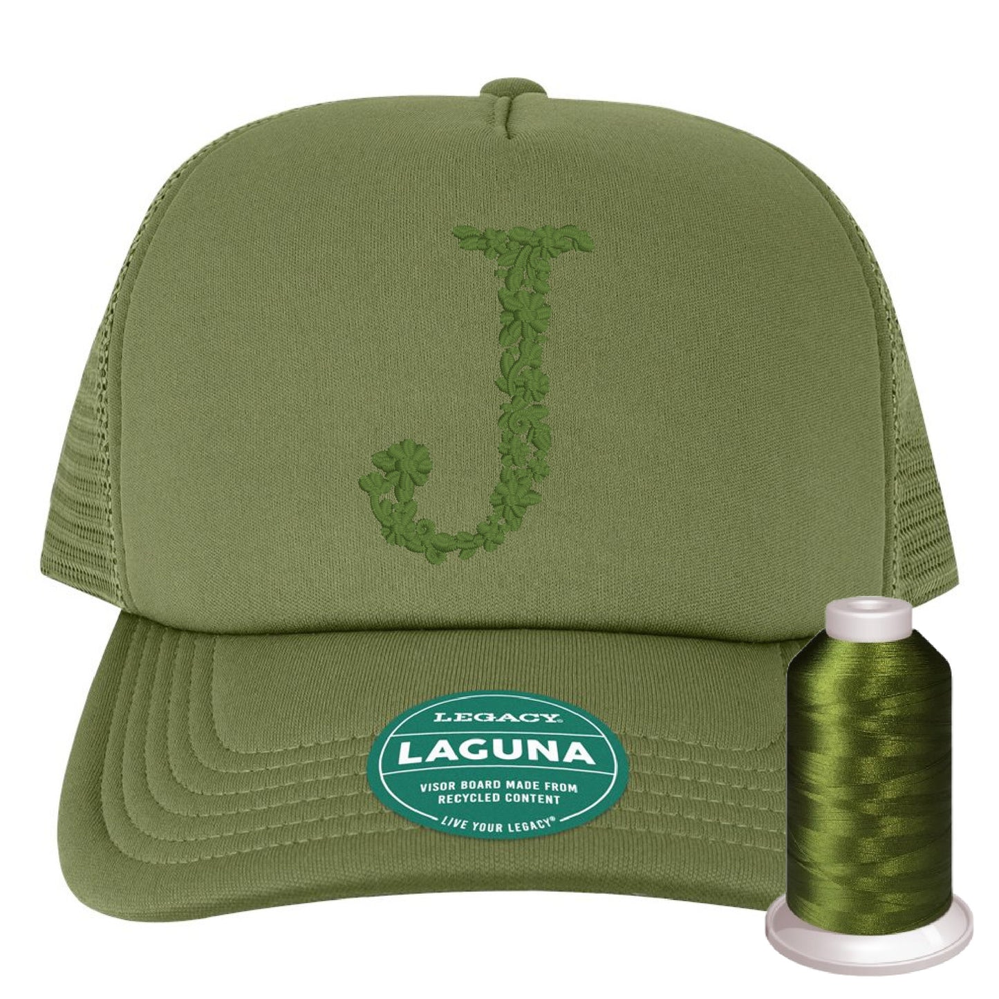Floral Initial Foam Trucker Hat – Custom Embroidered in Monochrome