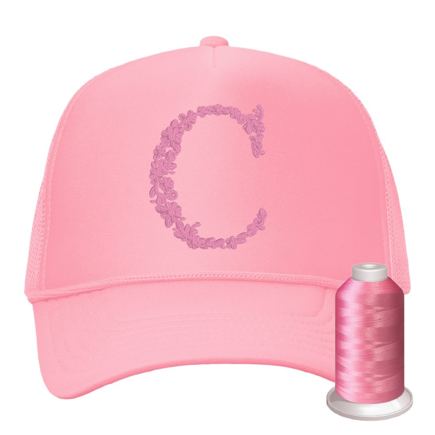 Floral Initial Foam Trucker Hat – Custom Embroidered in Monochrome