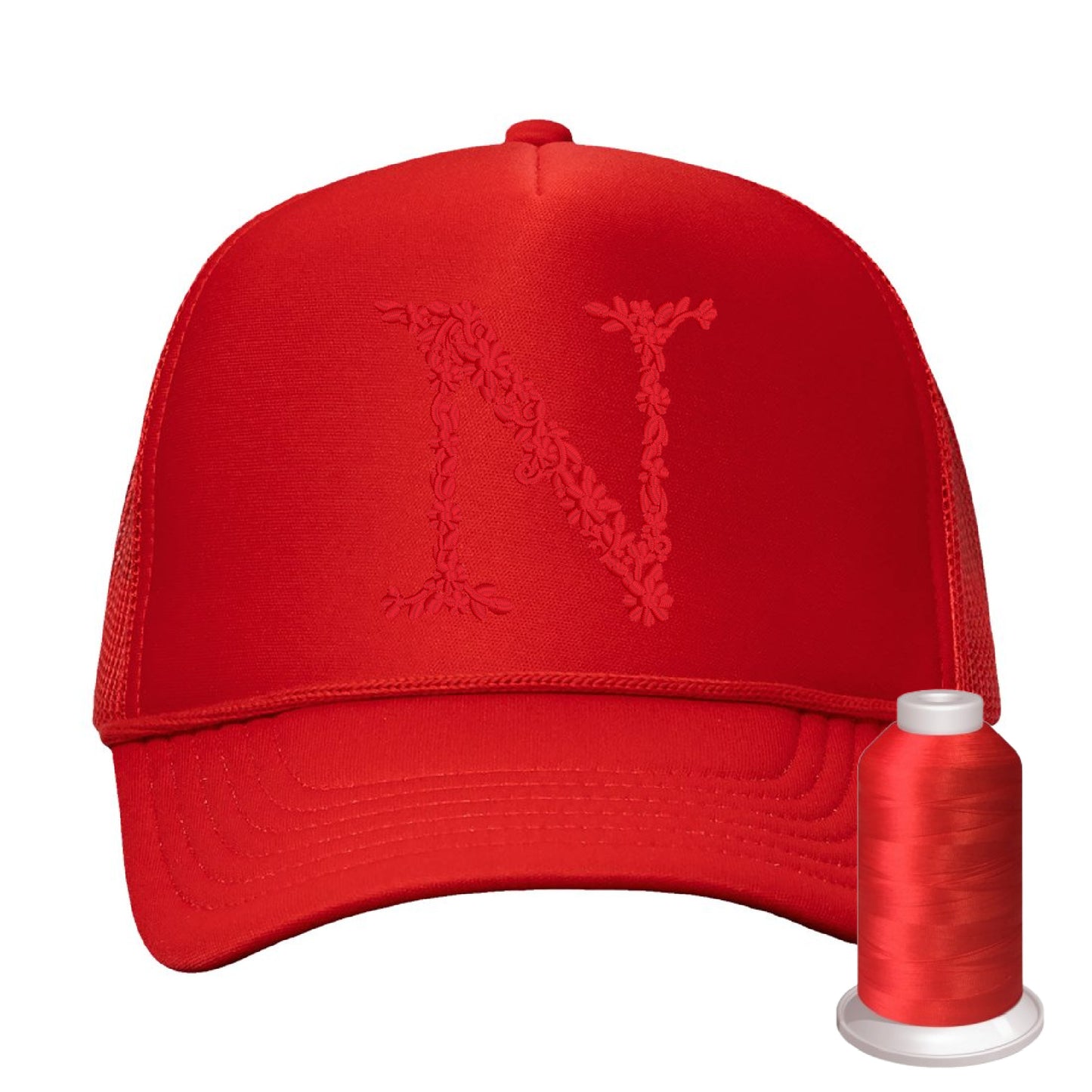 Floral Initial Foam Trucker Hat – Custom Embroidered in Monochrome