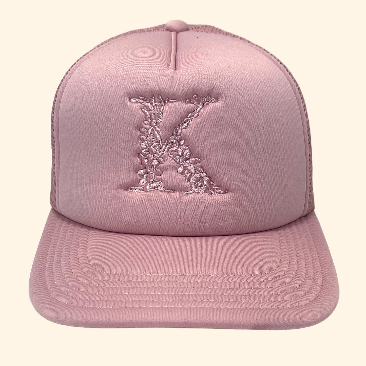 Floral Initial Foam Trucker Hat – Custom Embroidered in Monochrome