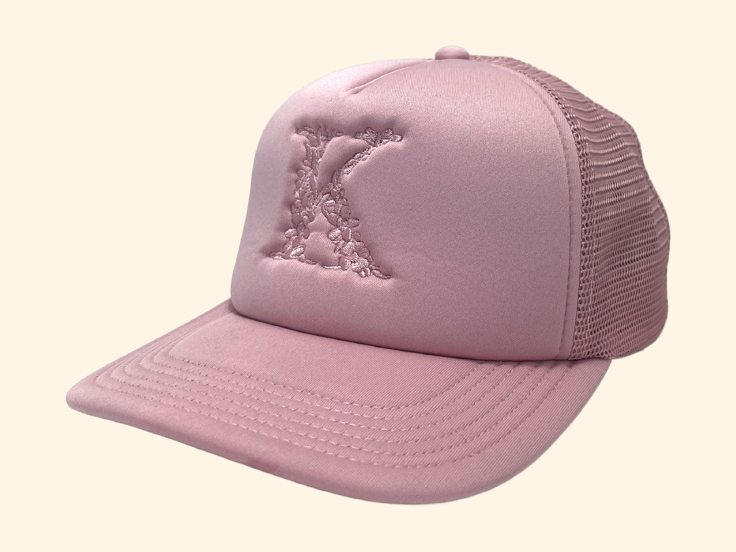 Floral Initial Foam Trucker Hat – Custom Embroidered in Monochrome