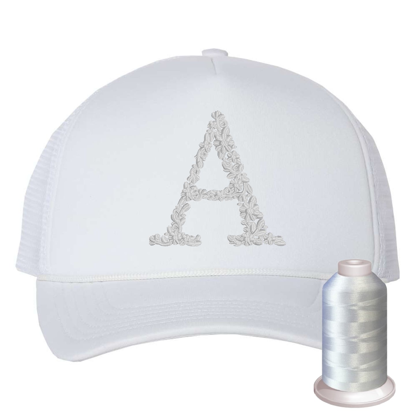 Floral Initial Foam Trucker Hat – Custom Embroidered in Monochrome