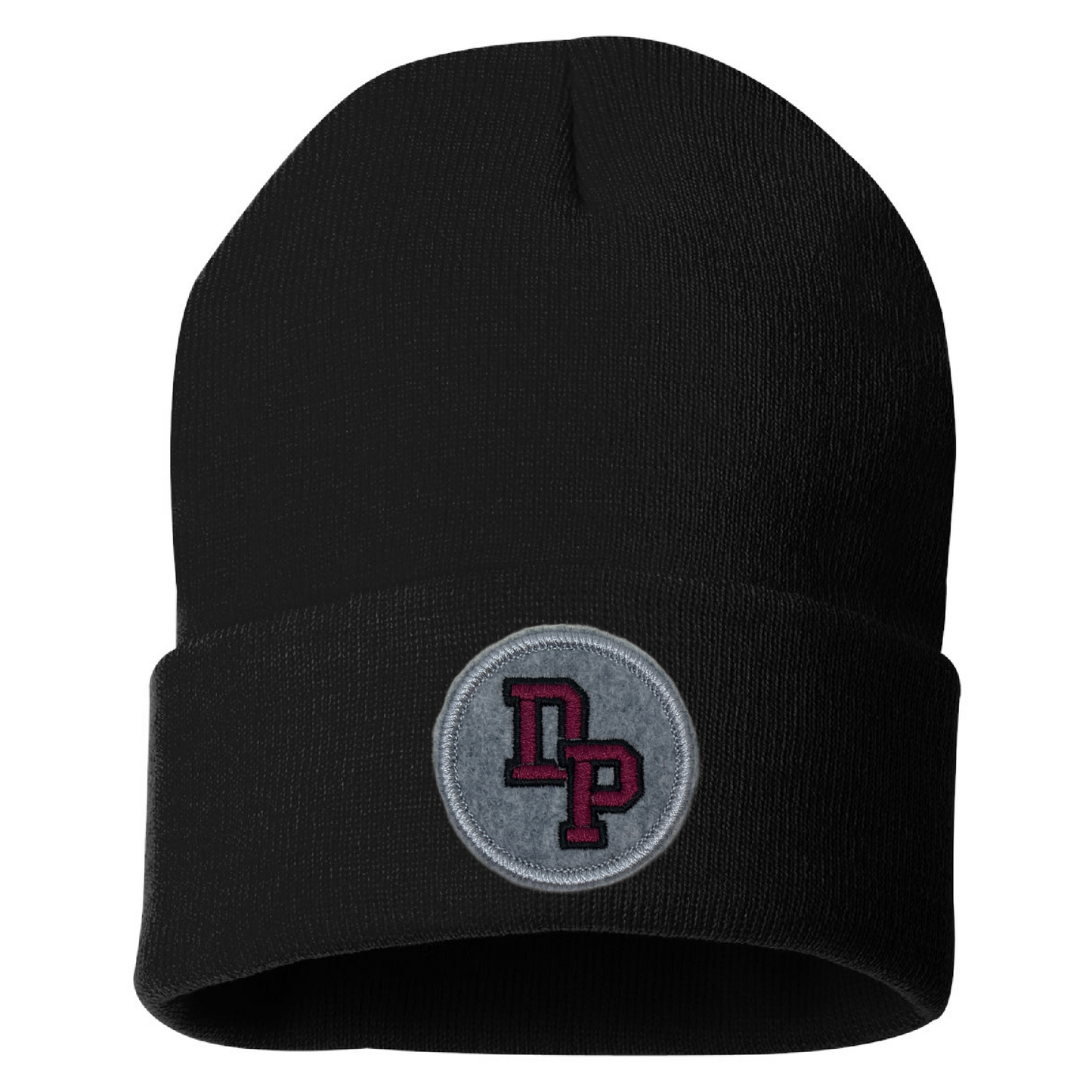 De Pere Cuffed Beanie - Black with Gray Interlocking DP Patch