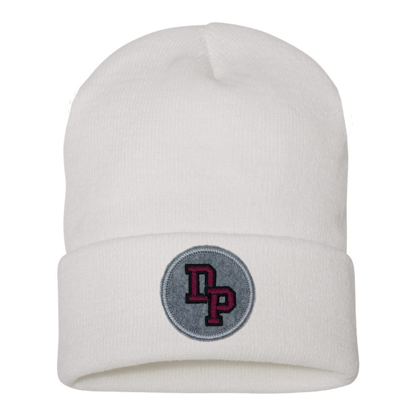 De Pere Cuffed Beanie - White with Gray Interlocking DP Patch