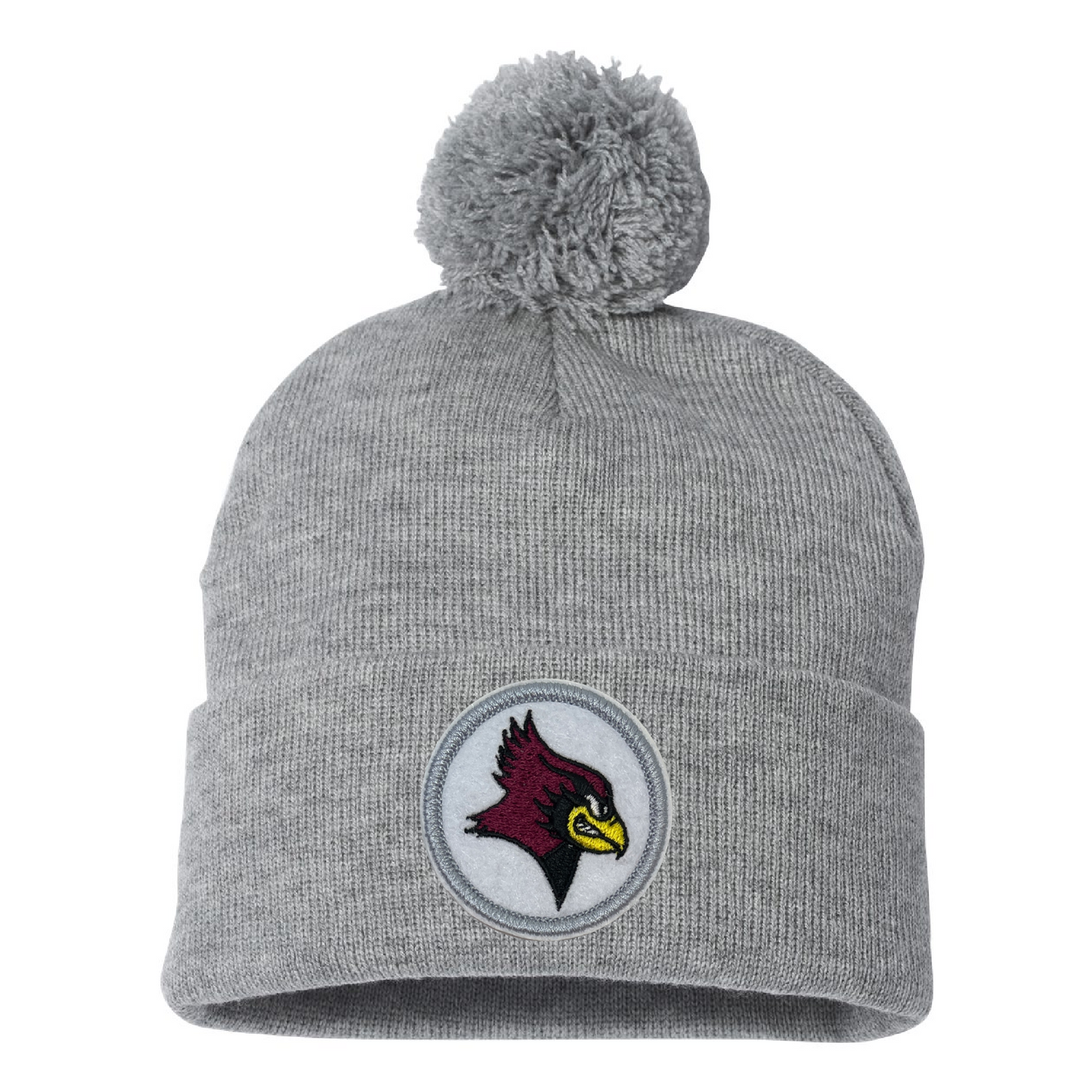 De Pere Pom Pom Beanie - Gray with Redbird Patch