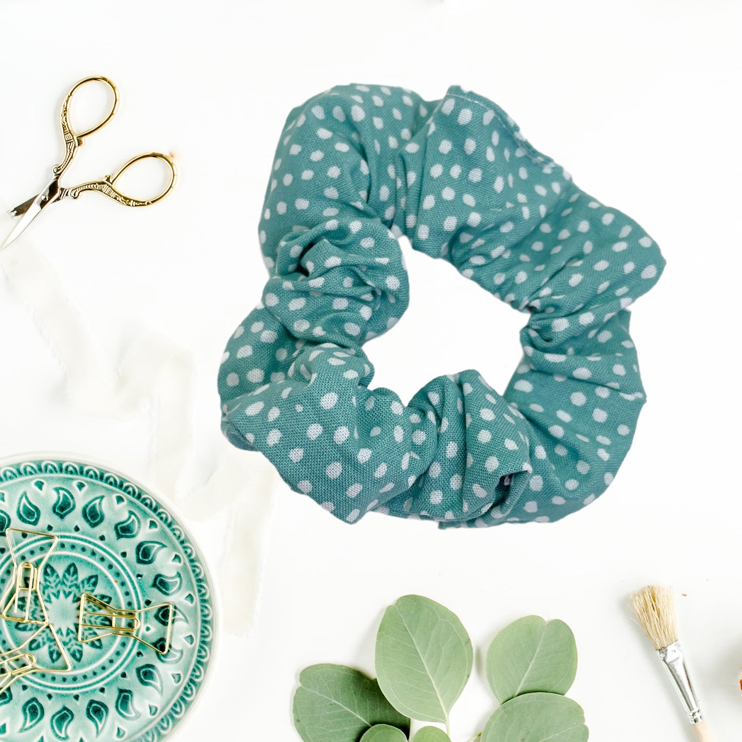 Hair Scrunchie | Light Blue & White Polka Dot