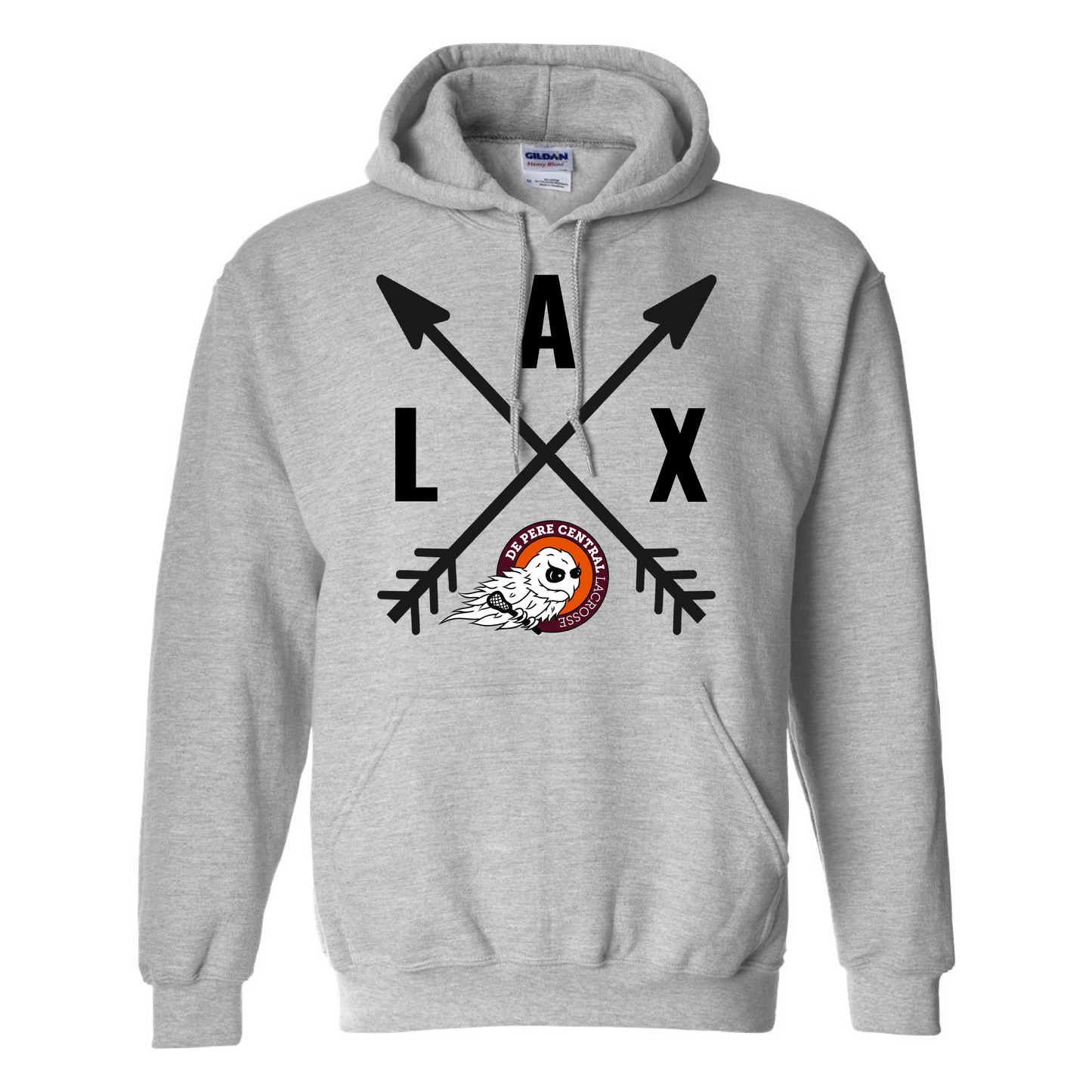 De Pere Central Lacrosse - Ash Gray Hoodie Sweatshirt - LAX arrows