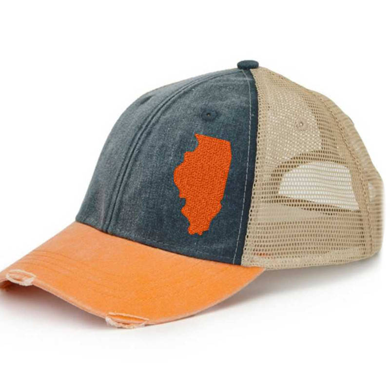 Illinois Hat | Distressed Snapback Trucker | state cap | many color choices