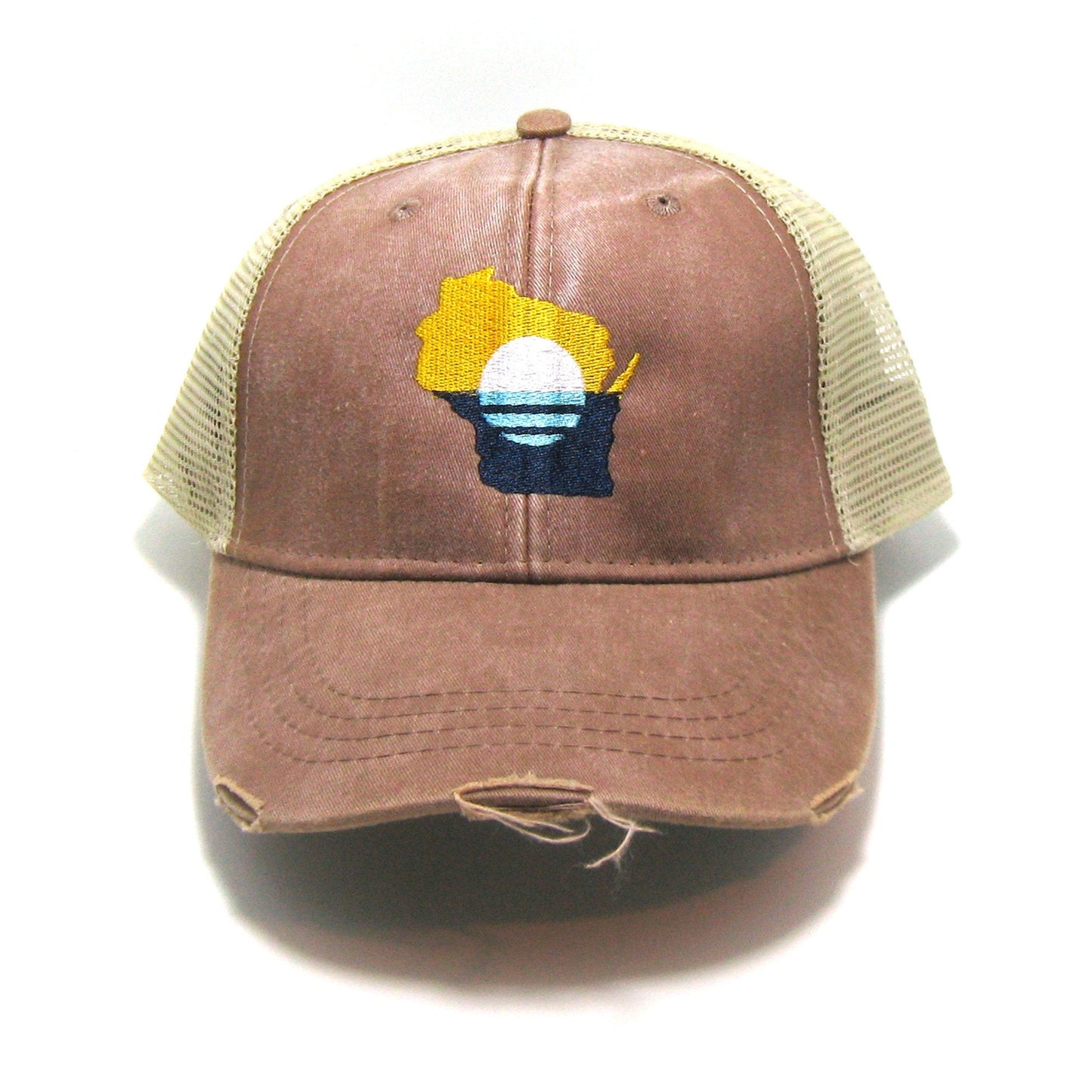 People's Flag of Milwaukee Hat - Mud Brown Distressed Snapback Trucker Hat
