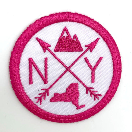 Embroidered Iron-On Custom State Patch - Hot Pink & White