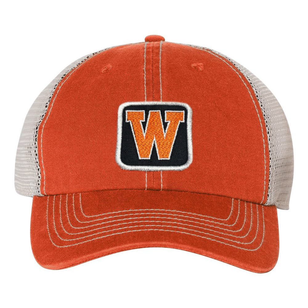 Orange Trucker Hat - West De Pere Hat - Logo Patch