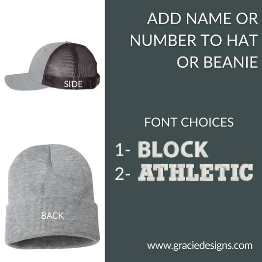Add Player Number or Last name to Beanie or Hat