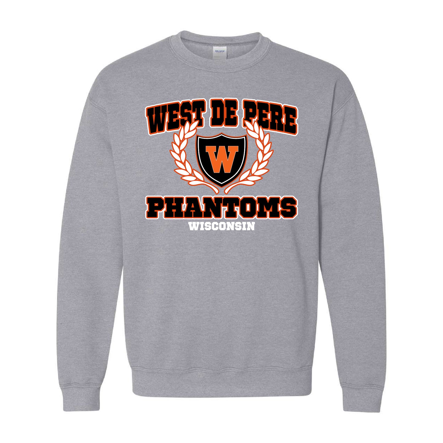 Heavy Gray Sweatshirt with Collegiate West De Pere Phantoms Design