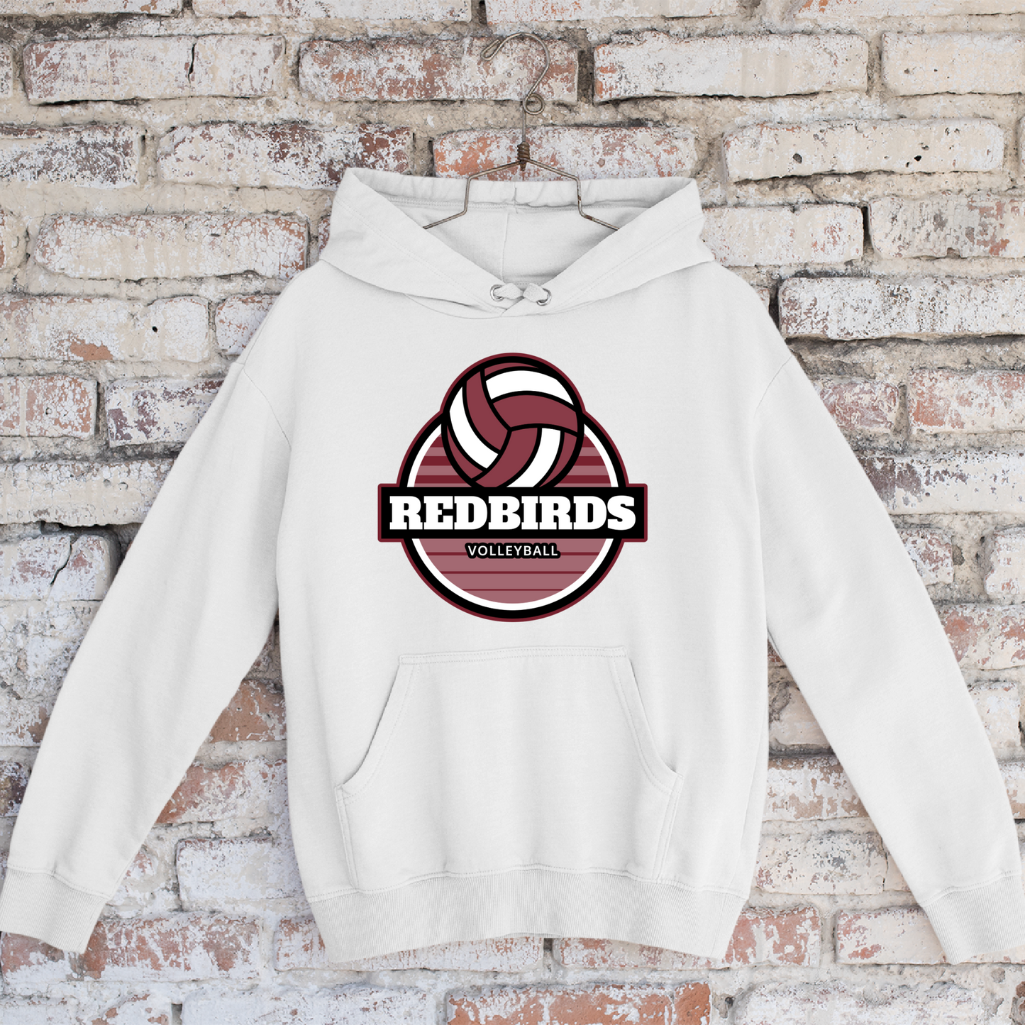De Pere Redbirds Volleyball Design - White Tee, Crewneck, or Hoodie