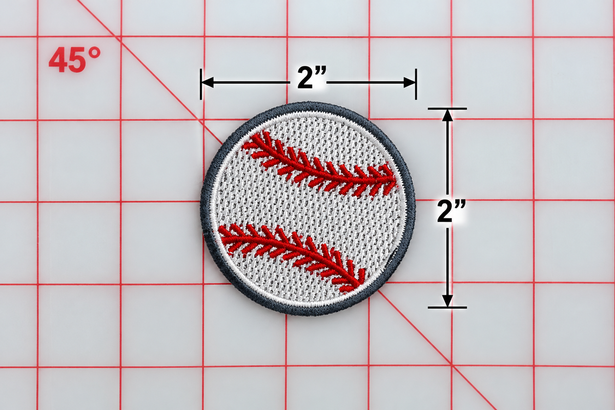 Iron-On Patch - 2 inch baseballs gray border