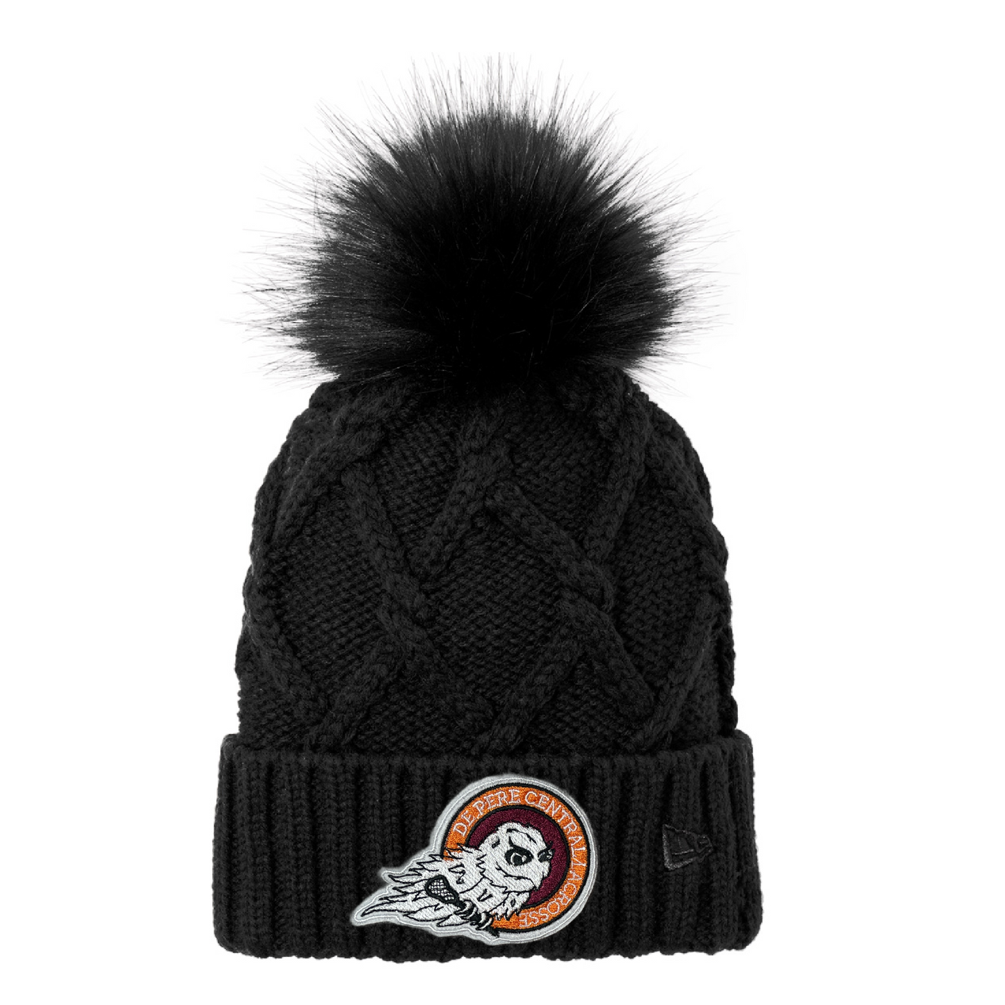 Black De Pere Central Lacrosse Faux Fur Pom Beanie | Winter Hat