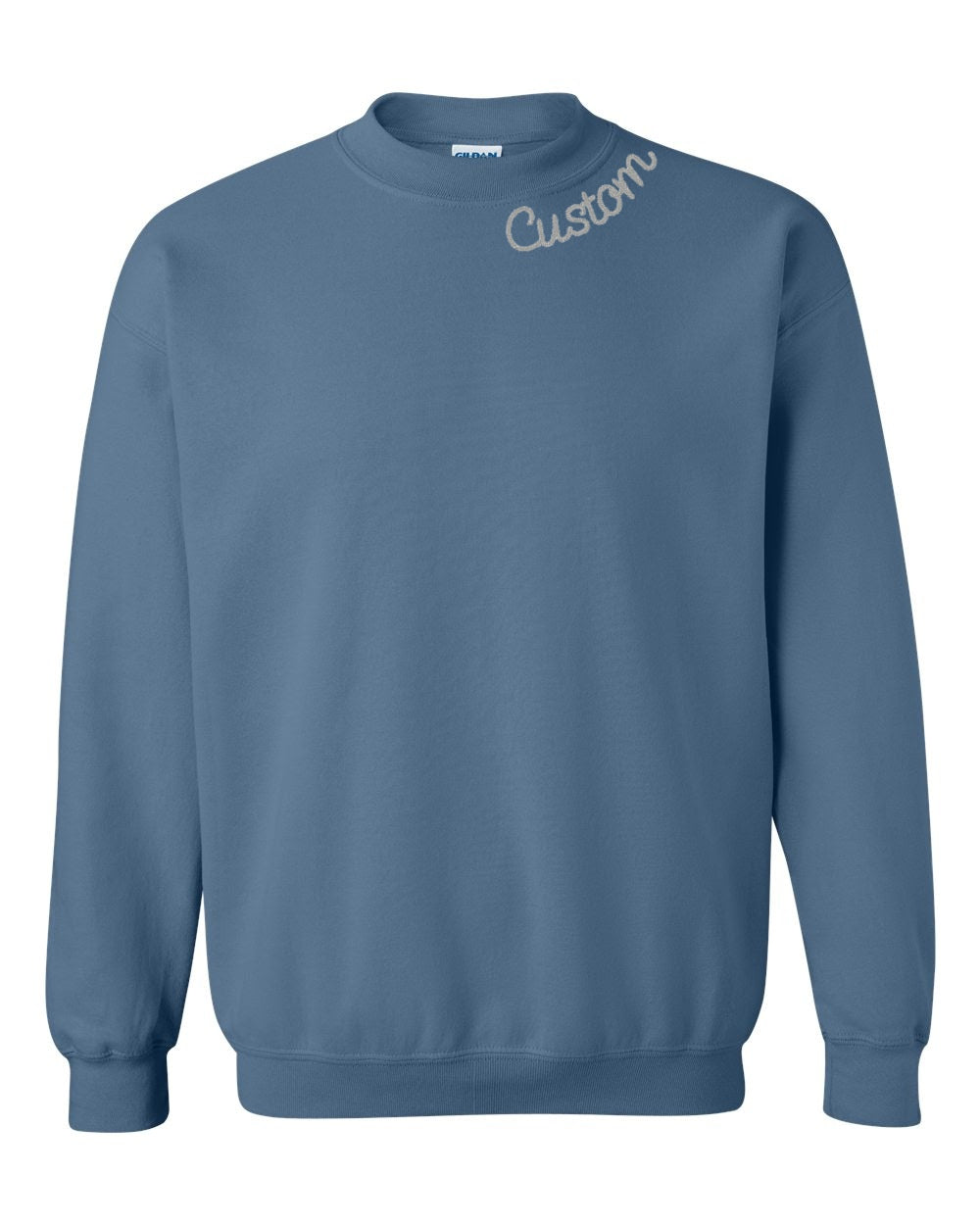 Indigo Blue Custom Embroidered Crewneck Sweatshirt - Personalized Chain Stitch