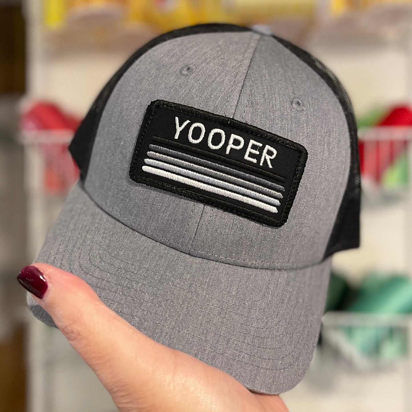 Custom Embroidered Retro Vibes Patched Trucker Hat - Black & Gray