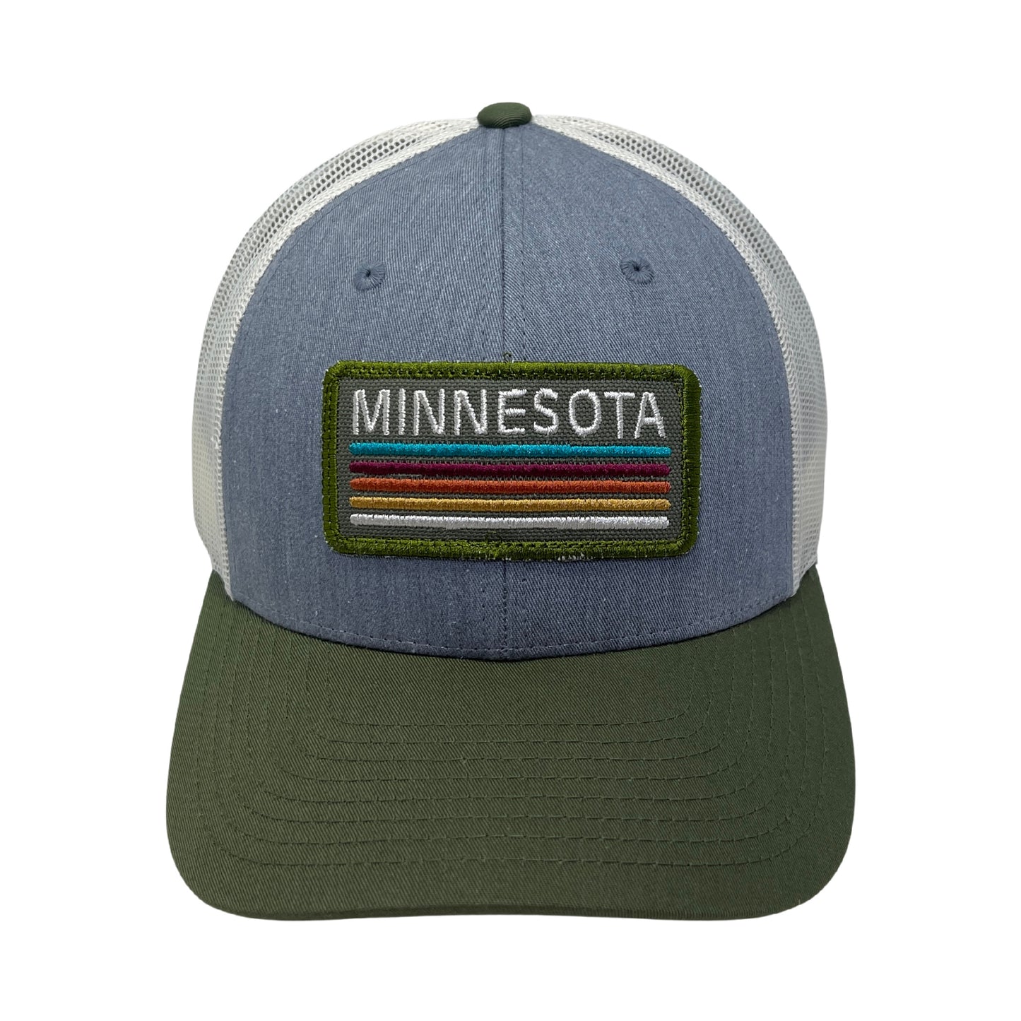 Custom Embroidered Retro Vibes Patched Trucker Hat - Olive and Gray