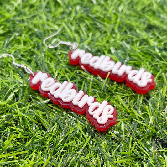 De Pere Redbirds Earrings - Candy Apple Red and White