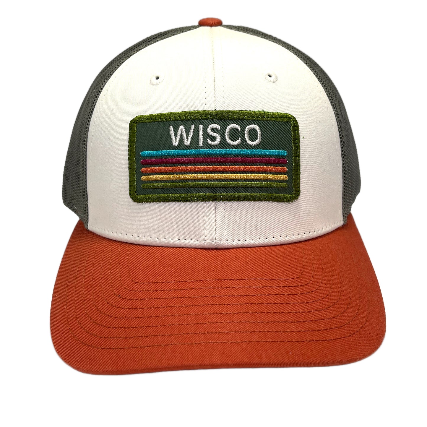 Custom Embroidered Retro Vibes Patched Trucker Hat - Cream & Rust