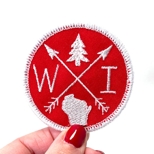 Embroidered Iron-On Custom State Patch - Red & White