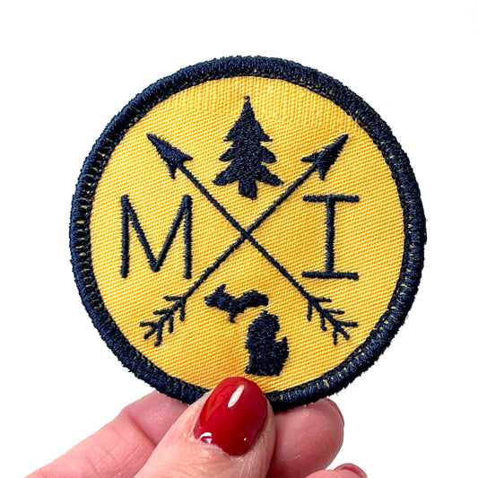 Embroidered Iron-On Custom State Patch - Navy Blue & Yellow