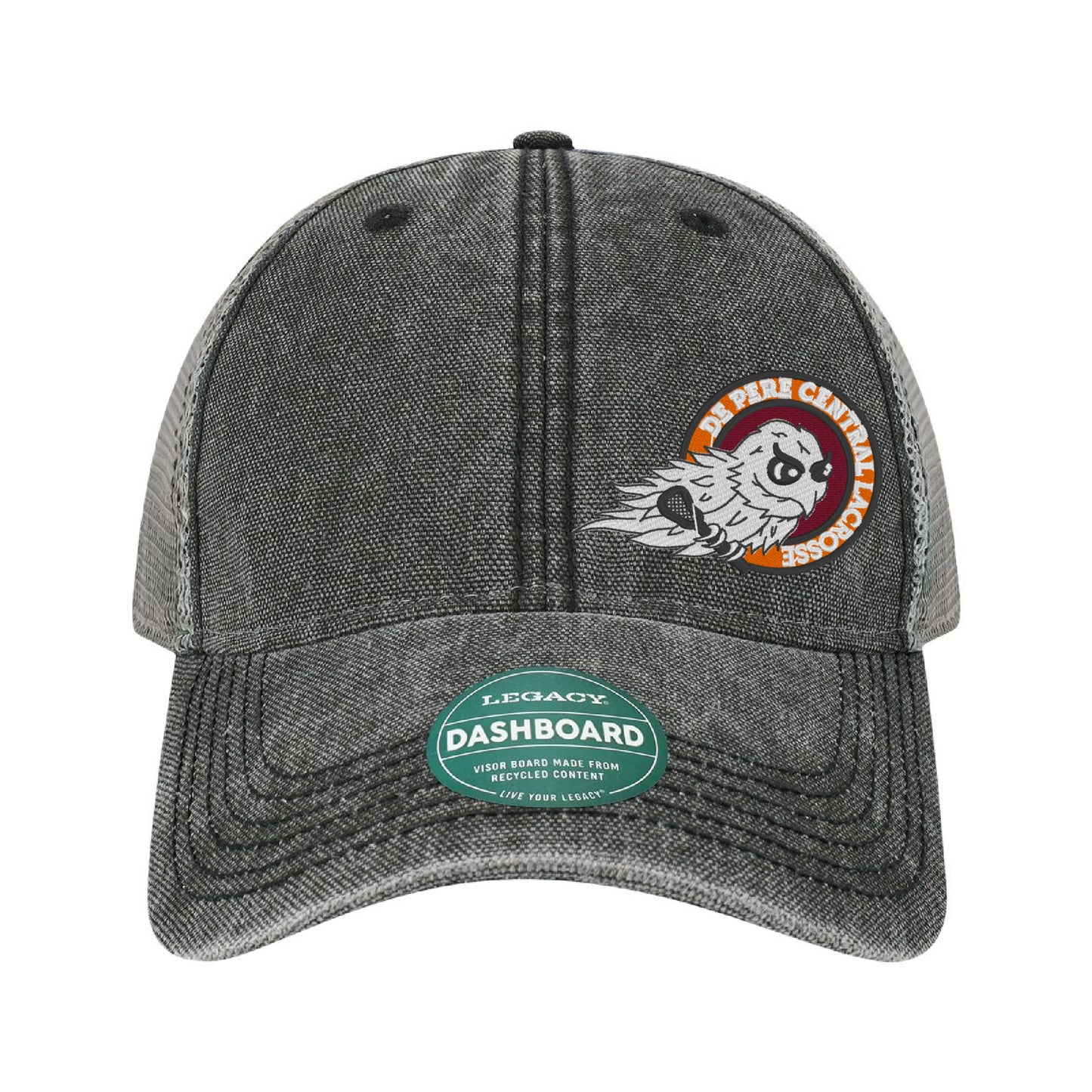 De Pere Central Lacrosse Ghostbirds Vintage Trucker Hat in Gray & Black - Logo