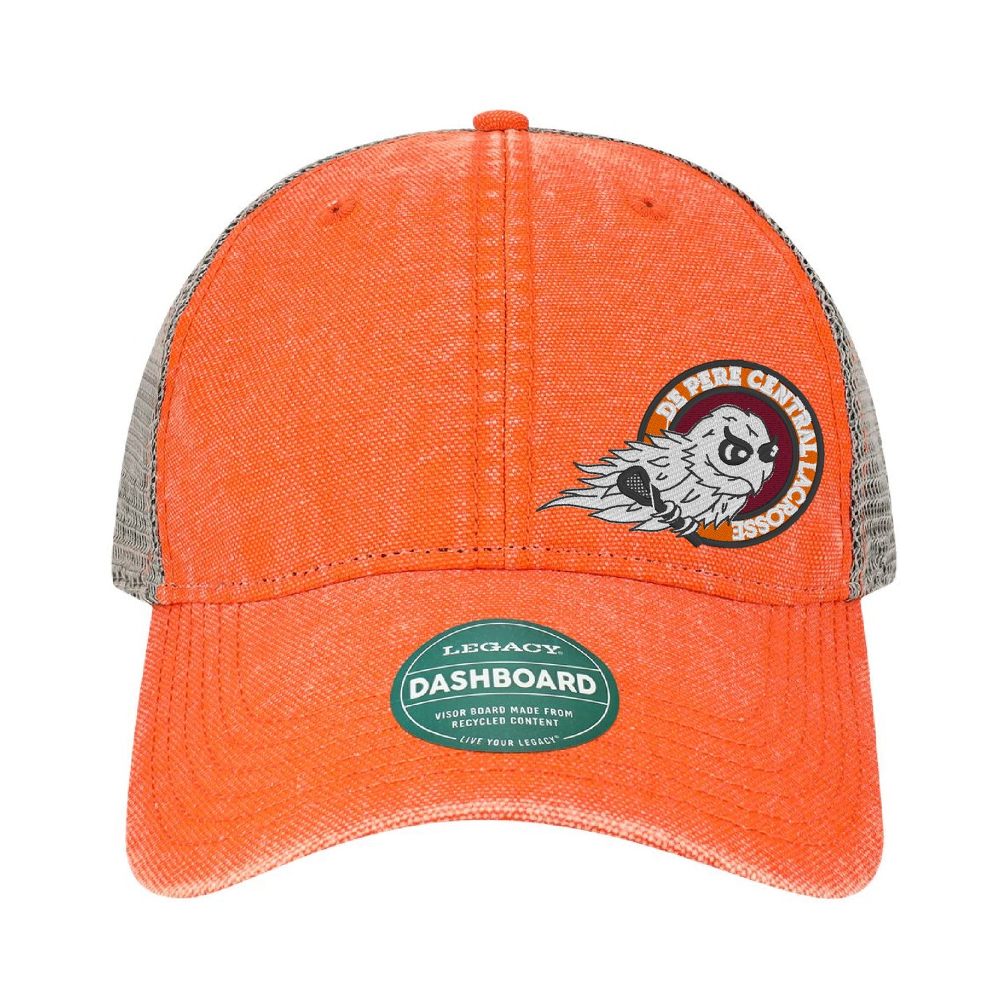 De Pere Central Lacrosse Ghostbirds Vintage Trucker Hat in Orange - Logo