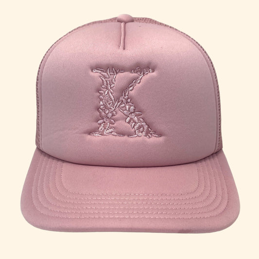 Floral Initial Foam Trucker Hat – Custom Embroidered in Monochrome
