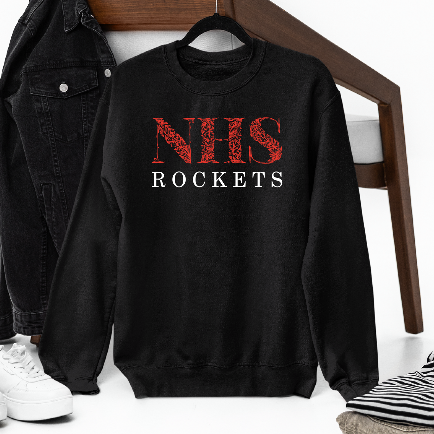 Neenah Rockets Floral - Black Tee, Crewneck, or Hoodie