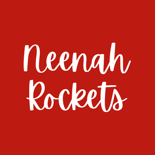 Neenah Rockets Small White Script - Red Tee, Crewneck, or Hoodie