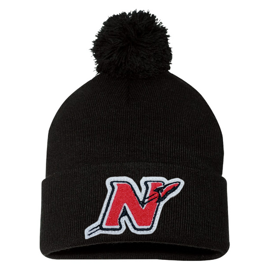 Black Pom Beanie - Neenah Rockets Patch