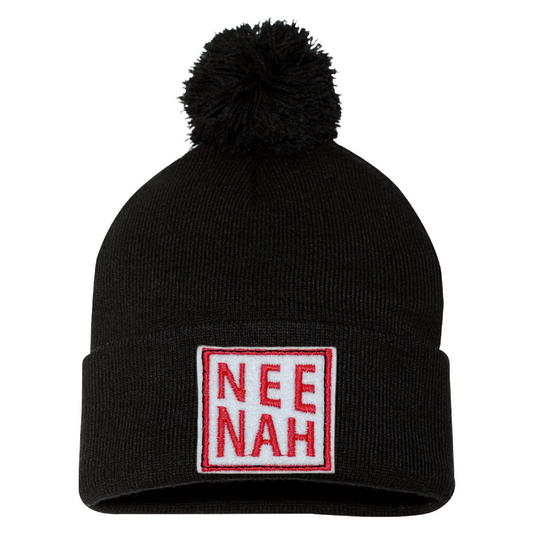 Black Pom Beanie - Neenah Square Patch