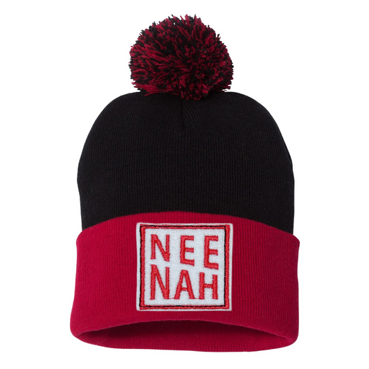 Red & Black Pom Beanie - Neenah Rockets Patch