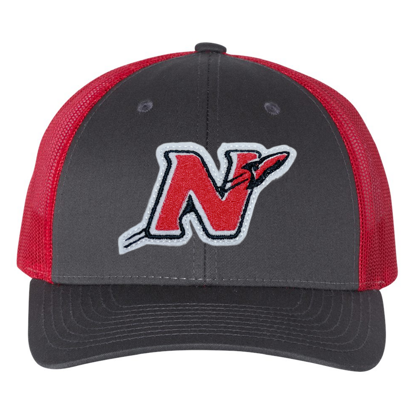 Charcoal and Red Low Profile Trucker Hat - Neenah Rockets Logo