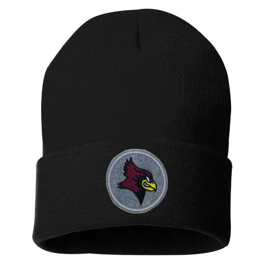 De Pere Cuffed Beanie - Black with Gray Redbird Patch