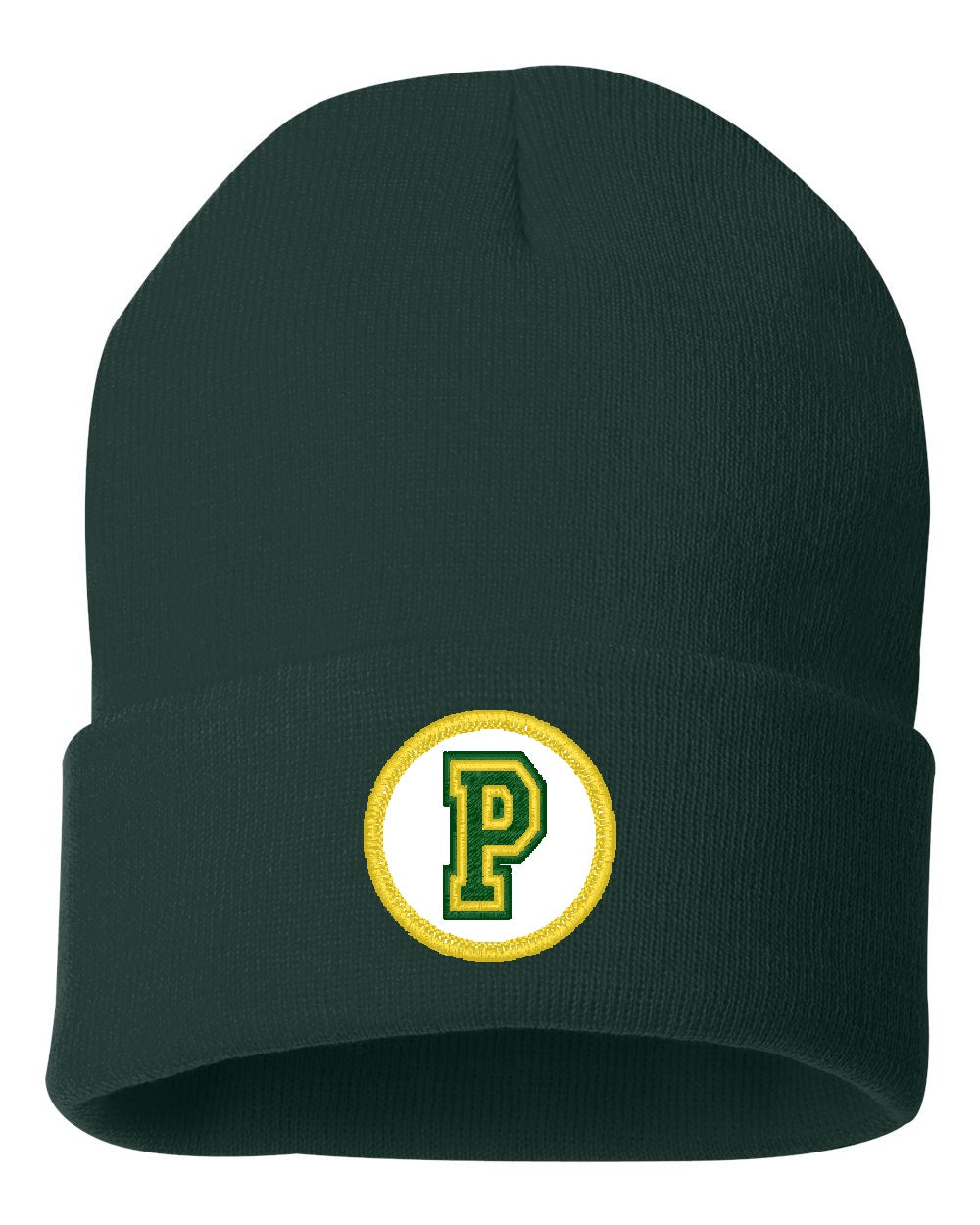 Preble Embroidered Patch Beanie Winter Hats - Yellow Edge Block Patch
