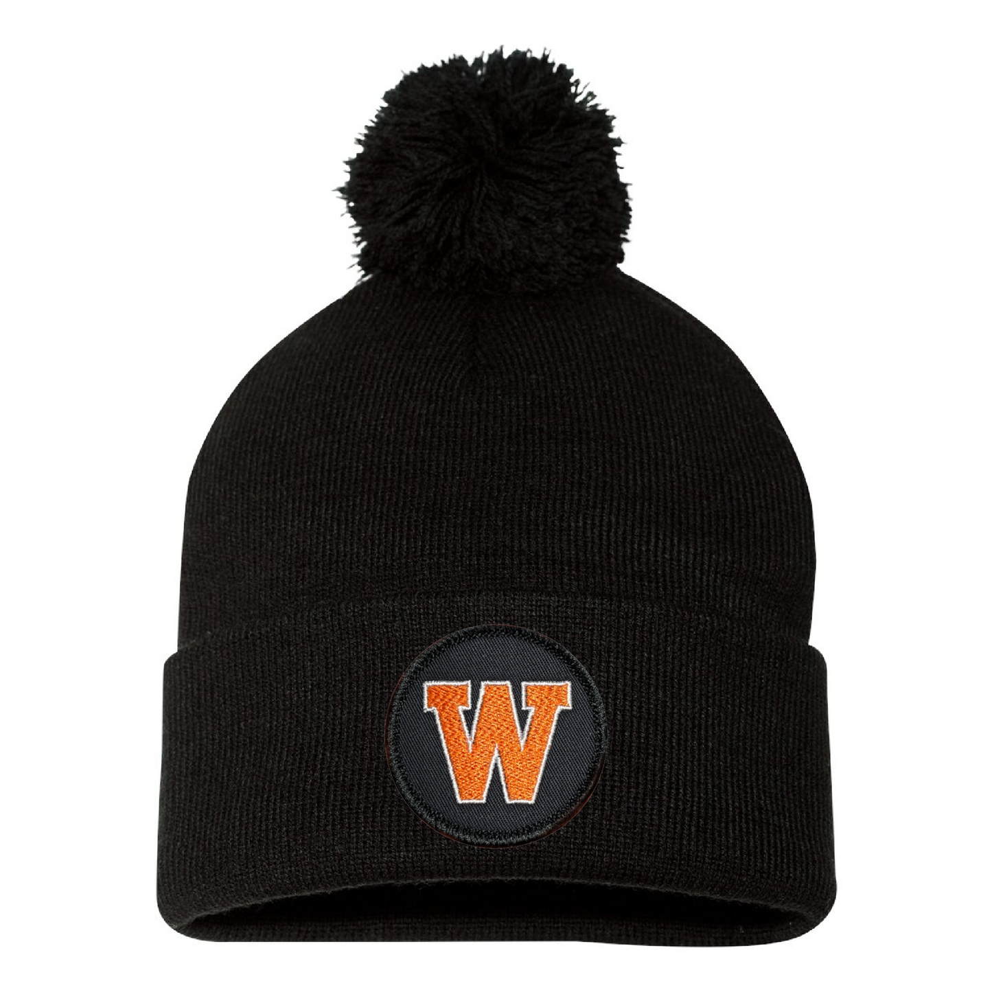 West De Pere Pom Pom Beanie - Black with West De Pere Black Patch