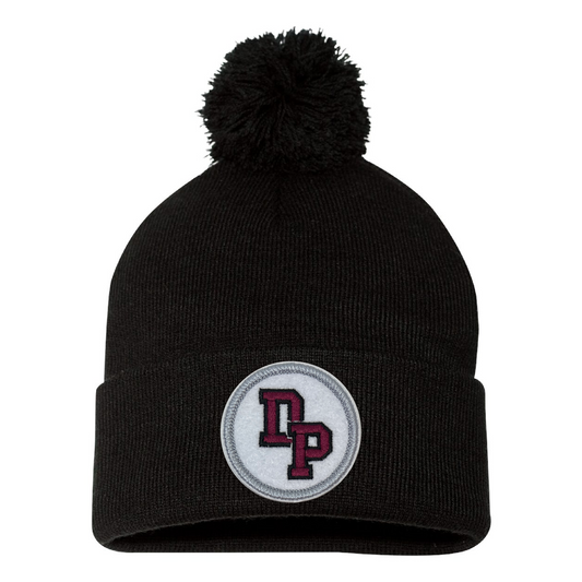 De Pere Pom Pom Beanie - Black with Interlocking DP Patch